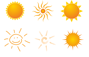 6 Sun clipart illustrations on a transparent background